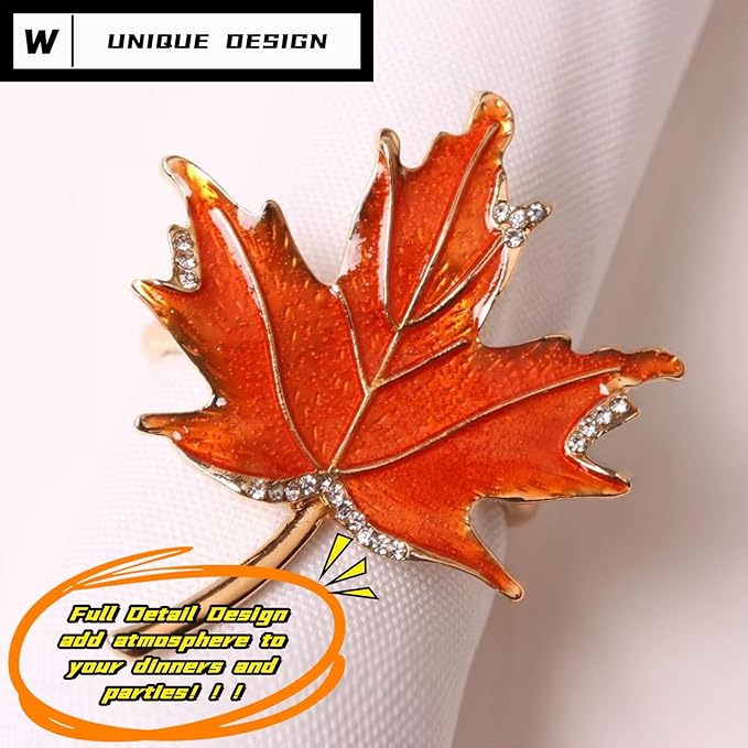 Decorative Napkin Rings Set of 4,Holders Decor Dinner Party,Wedding,Anniversary,Birthday,Table Decor Gift (Red Maple Leaf)