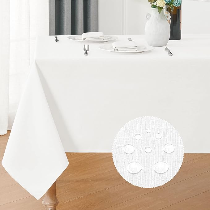 2 Pack Rectangle Tablecloth, 60x120 inch, Water Resistant Wrinkle Free Linen Textured Table Cloth Washable, Decorative Fabric Table Cover for Dining, Party and Camping, White