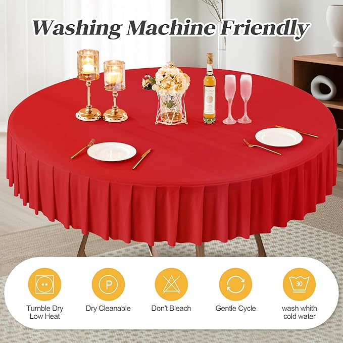 2 Pack Red Spandex Round Tablecloths for 60 inch Table - Stretchy Fitted 5FT Table Cloths with Skirt - Wrinkle Free for Wedding Party Dining Banquet