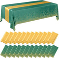 Breling 24 Pack Green and Gold Disposable Plastic Tablecloths and Satin Table Runner Set, 54 x 108 Inch Tablecloth, 12 x 108 Inch Table Runners for Wedding Graduation Birthday Baby Shower New Year