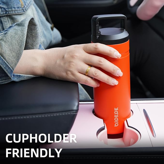 BJPKPK Insulated Water Bottle with 2 Lids,20 oz Double Wall Stainless Steel Vacuum Tumbler Travel Coffee Mug,Wide Mouth Thermal Cup,Orange