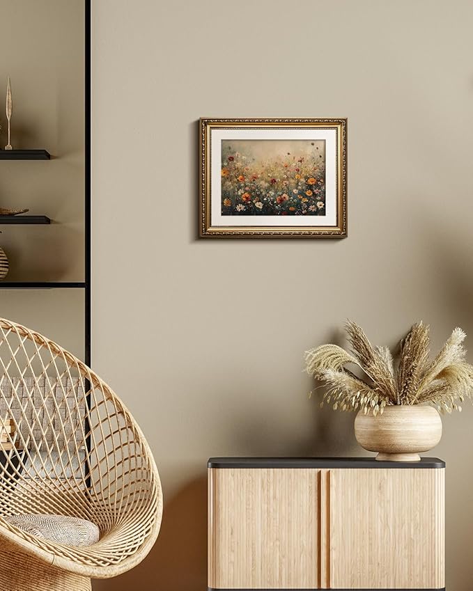 InSimSea Gold Picture Framed Wall Art, Living Room Nature Landscape Flower Wildflower Canvas Print Wall Decor, Vintage Landscape Home Farmhouse Decor, Antique Paintings with Frame 13x16inch