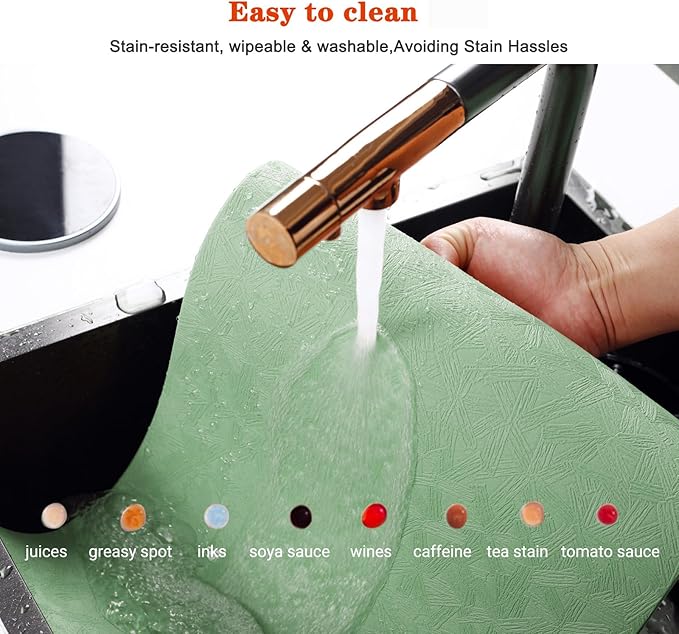 Vinyl Placemats Set of 4 Heat Resistant Easy Clean Non-Slip Place Mats for Dining Table Faux Leather Waterproof Stain Resistant Wipeable Washable PVC Table Mats(4, Green)