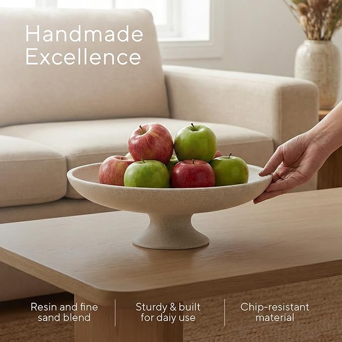 Large Decorative Bowl, Modern Pedestal Bowl for Home Decor, Decorative Fruit Bowl for Kitchen Counter, Stylish Key Bowls for Entry Table, 11.45”, Includes 10PCS Artificial Moss Rocks