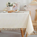 JIALE Textured Tablecloths, Heavy Duty Cotton Linen Farmhouse Table Cloth Rectangle Table, Waterproof Wrinkle-Free Rectangle Tablecloth for Kitchen, Dining, Parties, 55"x55", Ivory