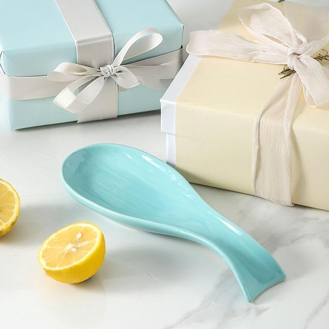 Ceramic Spoon Rest for Stove Top,Large 8.7 Inch Spoon Holder for Kitchen Counter,Porcelain Utensil Rest for Thankgiving and Christmas Gift,Dishwasher Safe and Heat-Resistant,Turquoise(1 PC)