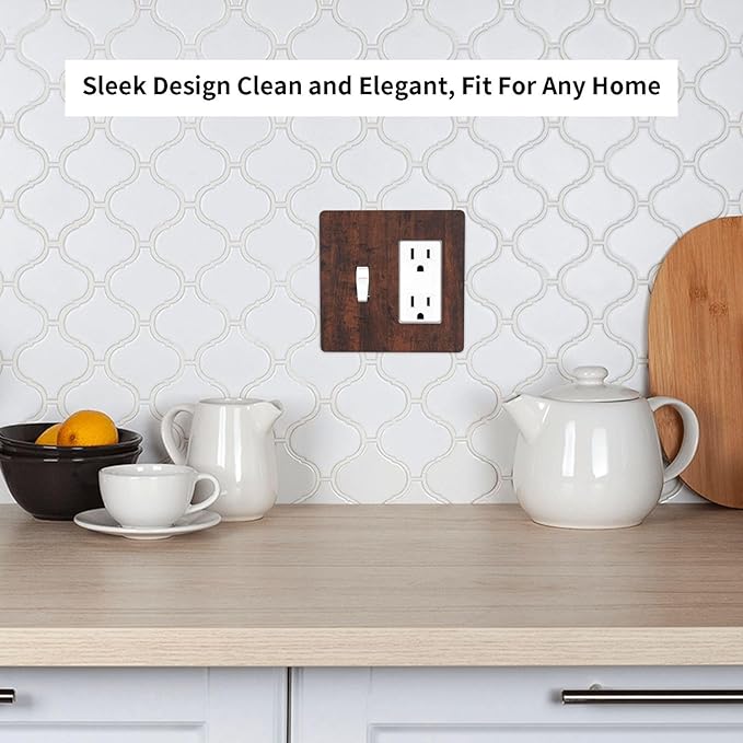 Light Switch Cover Brown Red Rustic Wood Grain Retro Farmhouse 2 Gang Toggle Rocker Combo Socket Cover Wall Plates Decorative Switch Plates and Outlet Covers for Farmhouse Cabin Decor