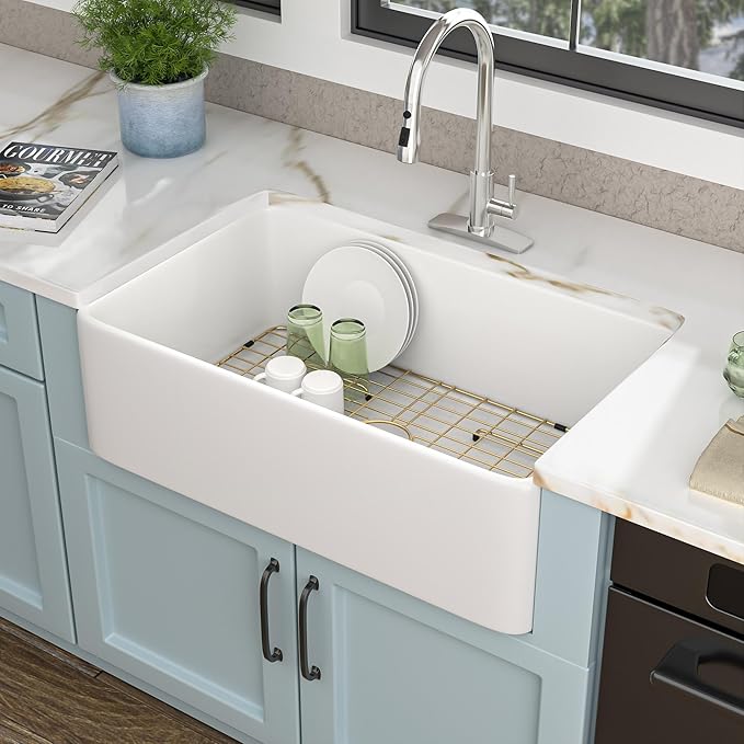 33 Farm Sink White - Fulorni 33"x20" Farmhouse Kitchen Sink Flat Apron Front White Ceramic Porcelain Fireclay Single Bowl Farmer Style Basin
