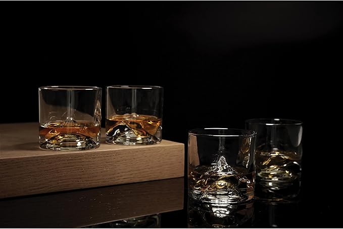 LIITON The Peaks Heavy Crystal Whiskey Glasses Gift Set of 4, Thick Freezable Bourbon Glass 1lb Each, Premium Whiskey Gifts for Men, Frozen Crystal Chills Cocktails, 10 oz