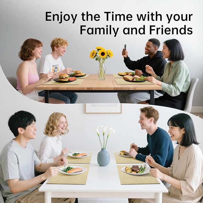 Blue Forest Placemats Set of 6, Dual-Layered Thickened Faux Linen Table Mats Heat Resistant Machine Washable Wrinkle Free Place Mats for Kitchen Dining Outdoor/Indoor (Beige)