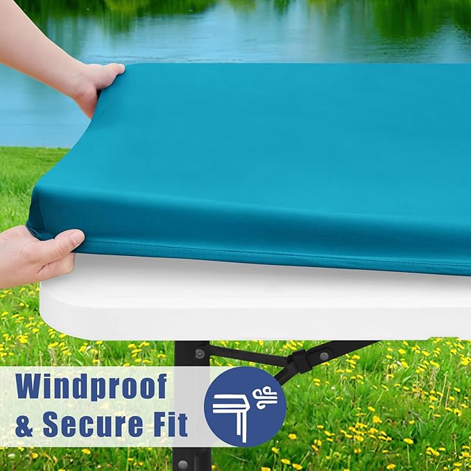 Spandex 6 Foot Rectangle Table Cloth 2 Pack, Elastic Fitted Tablecloths for Picnic, Stretch Washable Patio Table Cover for Outdoor, Camping, Banquet and Parties (Teal, 30"x72")