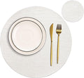 Jovono Round Leather Placemats for Round Tables Set of 4, White Place Mats and Coasters, Wipeable Waterproof Heat Resistant Table Mats Easy to Care for Indoor Decor 13 inch Diameter