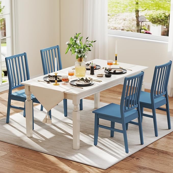 Blue Wooden Dining Chairs Set of 8, Farmhouse Dining Room & Kitchen Chair with High Back, Spindle Windsor Armless Side Chair for Living Room Dining Room Kitchen Restaurant Balcony