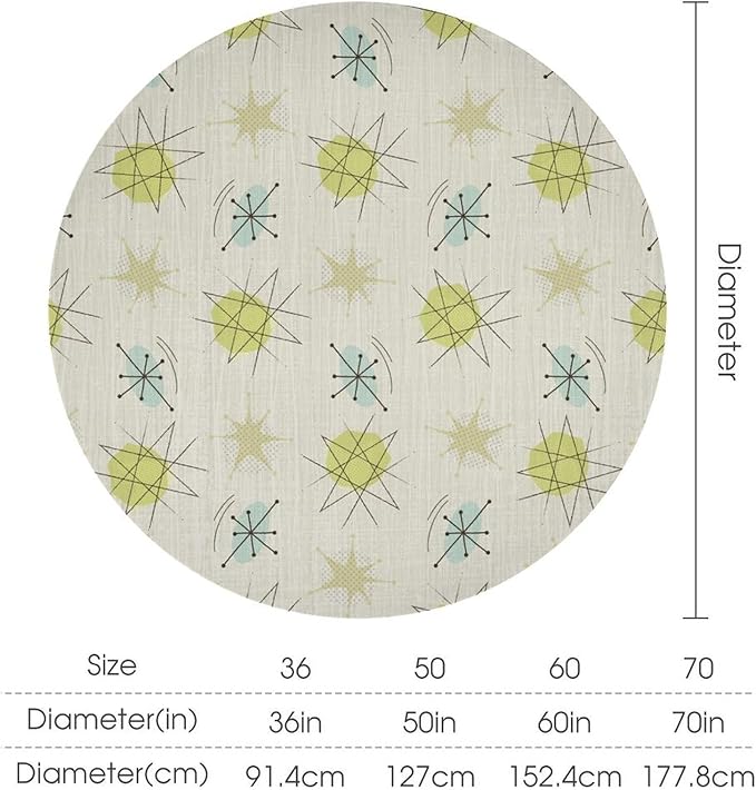 Mid Century Retro Round Tablecloth, Modern 1950s Style Abstract Geometric Vintage Print Tablecloth for Home Party Dining Room Kitchen Decor 50Inch(127cm)