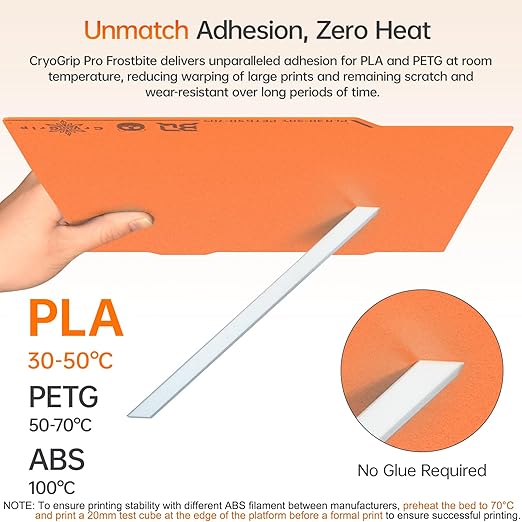 BIQU Cryogrip Pro Frostbite Matte Orange Cold Build Plate for Bambu-Lab A1 Mini 3D Printer 184x184MM Double-Sided Upgrade Room Temperature Print Removable Surface Platform