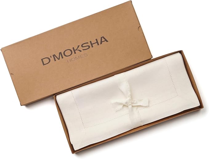 D'Moksha Homes Linen Ivory Table Runner 72 Inches Long - 100% Pure Linen Hemstitch Table Runner 14 x 72 Inch for Dresser, Dining, Valentines, Spring, Easter - Classic Hemstitch