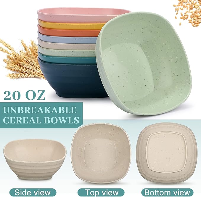 Gejoy 64 Pcs Unbreakable Cereal Reusable Wheat Straw Lightweight Bowls Microwave and Dishwasher Safe Soup Fiber Bowls for Kitchen Serving Salad Rice Snacks(Multicolor)