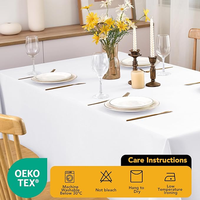 6-Pack White Tablecloths for Square Tables, 70 x 70 Inches, Stain-Resistant Polyester Fabric for 3 Foot Tables - Washable Table Covers for Weddings, Banquets, Birthday Parties, Events