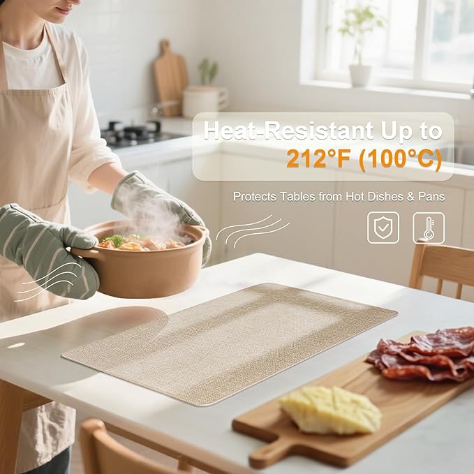 Heat Resistant Placemats Set of 4, 17x12in Waterproof Wipeable Faux Leather Non Slip Table Mats, Easy to Clean, Stain Resistant, for Kitchen Dining Room– Taupe