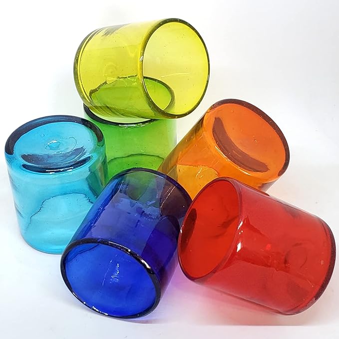 Rainbow Colored 9 oz Short Tumblers (set of 6), Recycled Glass, Lead-free, Toxin-Free (9oz Tumbler)