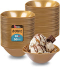 bUCLA 50Pack Gold Plastic Serving Bowls - 16oz Disposable Serving Bowls for Party Dessert/Ice Cream/Salsa/Snack