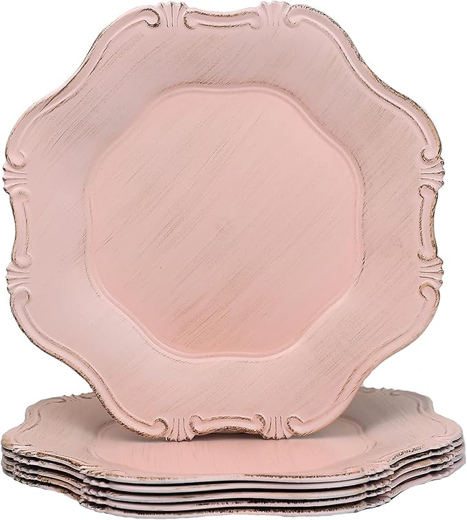 Pink Charger Plates Set of 6, Decorative Table Plastic Chargers for Dinner Plates, Party, Wedding, Thanksgiving, Christmas, 22P