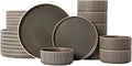 Dinnerware Set Service for 8, 24-Piece Ceramic Plates and Bowls Set, Chip & Scratch Resistant, Microwave and Dishwasher Safe, Modern Minimalist Tableware for Everyday Use, Matte Green