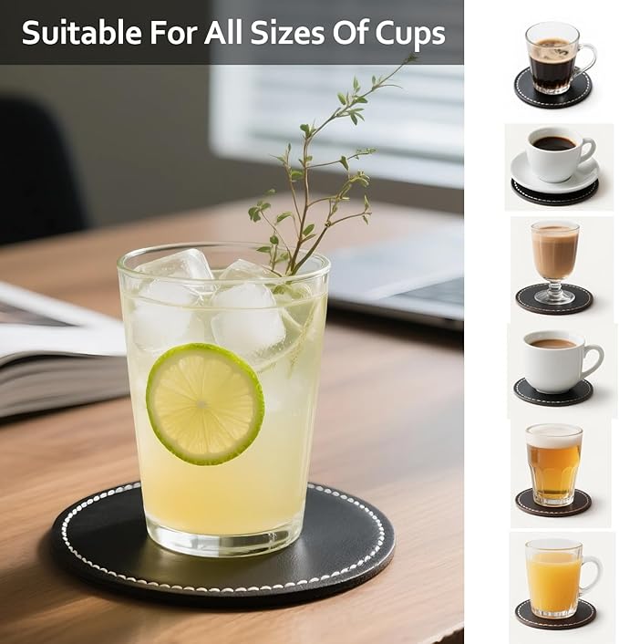 Custom Personalized Leather Coasters - Set of 6 | DIY Name, Photo, or Logo Coasters for Coffee Table, Bar, Beer, Wine | Ideal Housewarming Gift, Blue