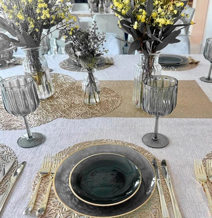 " OCCASIONS " 50 Plates Pack (25 Guests)-Wedding Party Disposable Plastic Plate Set -25 x 10'' Dinner + 25 x 7'' Salad & Dessert plates (Belize in Black & Gold)