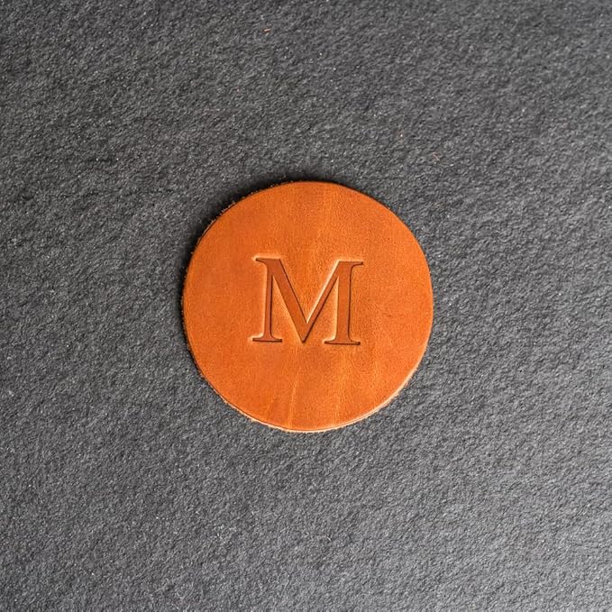 Ox & Pine Personalized Leather Coaster - Sold Individually or in Sets of 4 - Customize Inscription - 100% Full-Grain Leather – 4" Round or 4" Square (Round, Deep Ocean, 1 Individual Coaster)