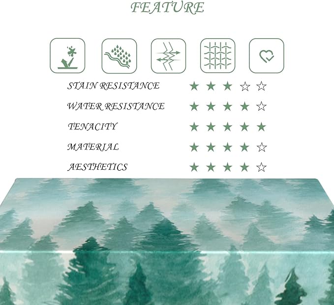 54x78 Inch Nature Rectangular Tablecloth Watercolour Pine Forest Fairyland Table Cloth Waterproof Durable Table Cover for Holiday Picnic Gaming Room BBQ Decor