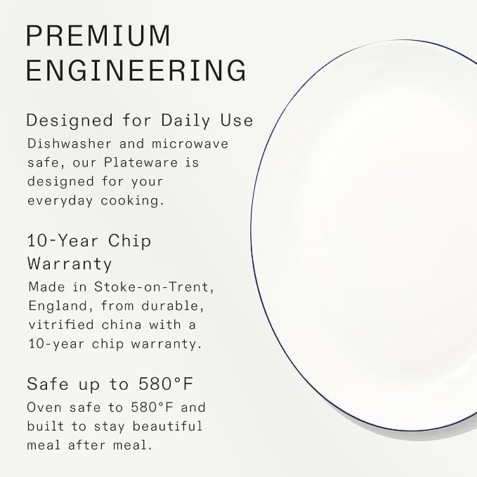 Made In Cookware - Serving Platter - White With Navy Rim- Porcelain England