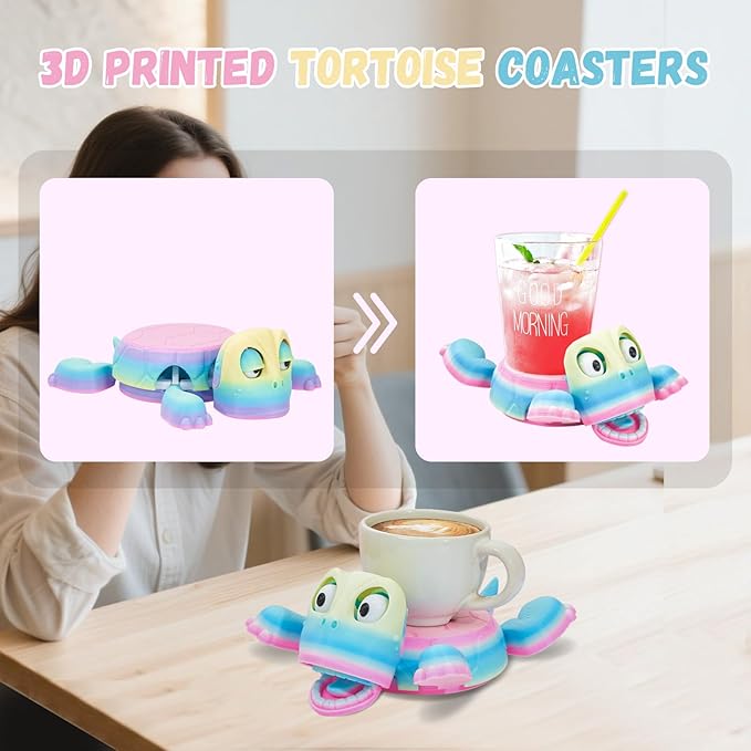 3D Printed Funny Turtle Coasters - Colorful Wacky Turtle Coaster Stress Relief Toys, Desktop Decorations for Home, Office, Party, One Piece (Matte Elegance)