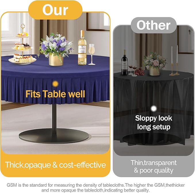 4 Pack Navy Blue Spandex Round Tablecloths for 60 Inch Tables, Stretchy Fitted 5FT Cloths, Wrinkle-Free Cover With Skirt for Wedding Party Dining Banquet