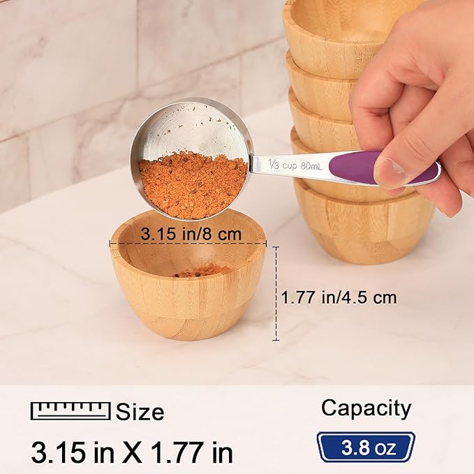 Bamboo Wooden Bowls Set of 6, 3 Inch Small Serving Bowls for Snacks/Appetizers/Side Dishes/Charcuterie Board, Dipping Sauce Bowl for Condiments, 4 oz Bamboo Wood Ramekins, Reusable & Handmade