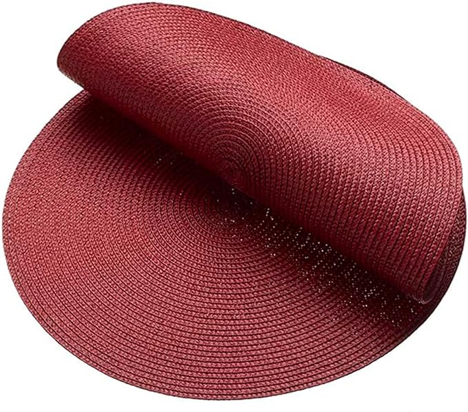 AHHFSMEI Round Braided Placemats 15 Inch Round Table Mats for Dining Tables Natural Woven Heat Resistant Place mats Set of 4 (Burgendy Red,4)