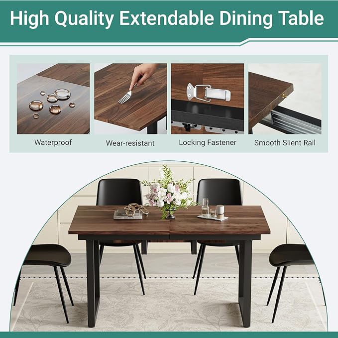 Extendable Dining Table Set for 8, 55"–71" Modern Wood Kitchen Table with 8 Upholstered Chairs, Space-Saving for Living Room Apartment, Sturdy & Comfortable, Easy Assembly
