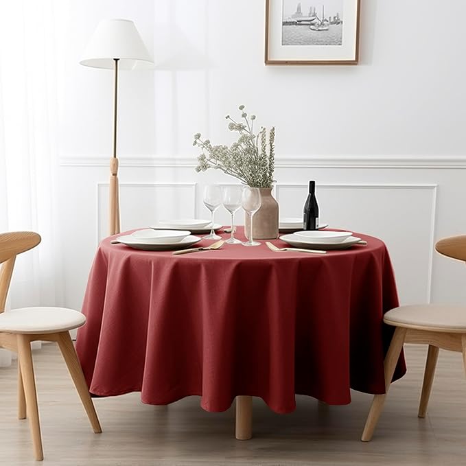 EVERLY 100% Pure Linen Round Tablecloths 70Inch Round Machine Washable Tablecloth for Thanksgiving,Decorative Halloween,Buffet Parties,Picnic,Events,Weddings and Restaurants-Christmas Red