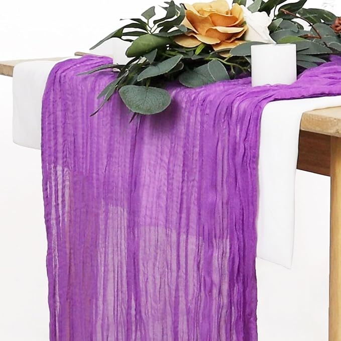 Cheesecloth Table Runner Light Purple Gauze Table Runner 36x120 Inch Wedding Runner for Reception Lilac Gauze Cheesecloth for Party Decorations Vintage Sheer Crinkle Table Overlay for Bridal Shower