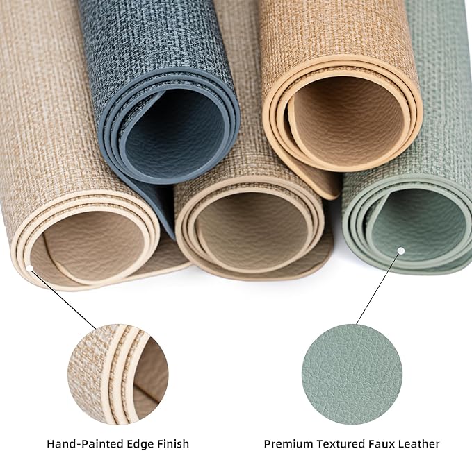Round Wipeable Placemats Set of 2 – Faux Leather Round Table Mats, Waterproof & Washable Vinyl Placemats, Circle Design for Dining Table Decor– Sage Green