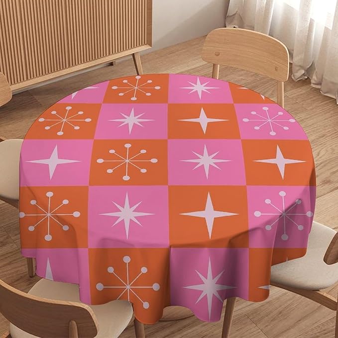 Mid Century Modern Round Tablecloth, Vintage Abstract Colorful Geometrics Modern Print Tablecloth for Home Party Dining Room Kitchen Decor 50Inch(127cm)
