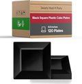 Smarty Had A Party 120 Elegant Disposable Plastic Dessert Plates, 6.5" Heavy Duty Fancy Square Black Salad Plates for Appetizers, Cakes, and Events, Bulk Party Supplies