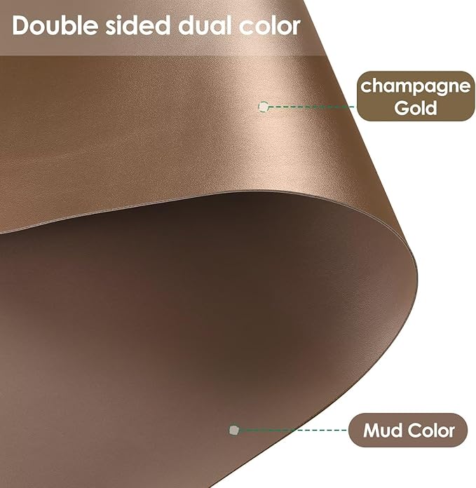Round Table Pad, 1.8mm Thick, Dia.40 Inch, Leather Table Cover, Dining Table Protector, Mud Color + Champagne Gold