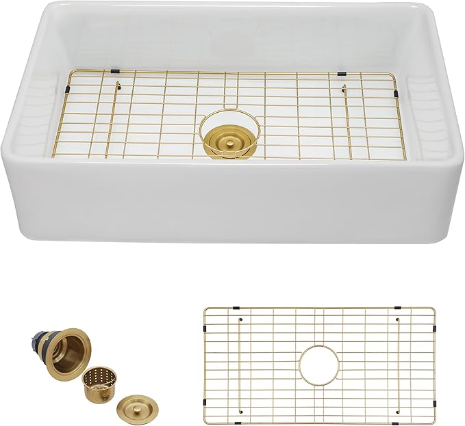 33 Farm Sink White - Fulorni 33"x20" Farmhouse Kitchen Sink Flat Apron Front White Ceramic Porcelain Fireclay Single Bowl Farmer Style Basin