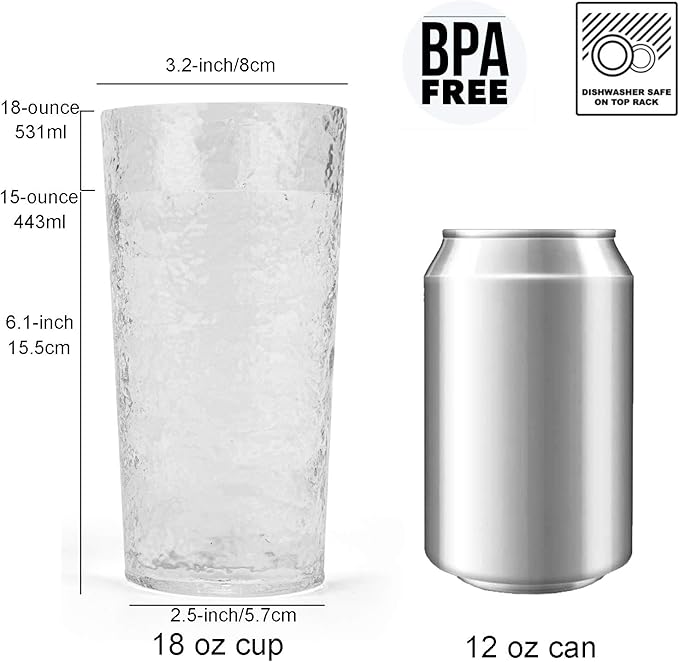 KX-WARE 18-ounce Acrylic Highball Glasses Plastic Tumbler, set of 8 Clear