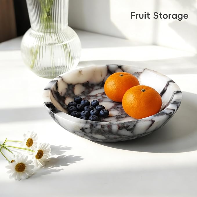 Decorative Bowl for Home Decor – Marble Fruit Bowl, Key Holder Tray with Marble Finish, Entryway Table Organizer, Kitchen Countertop & Coffee Table Centerpiece