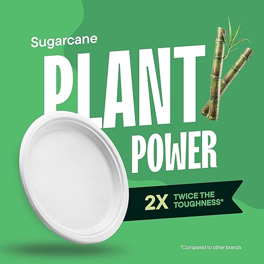 100% Compostable Disposable Paper Plates [125-Pack] - (PFAS-Free) - [10 Inch] Heavy Duty, Eco-Friendly, Biodegradable Bagasse Dinner Plates - Natural Brown 10" Plate by Stack Man (BPI Certified)