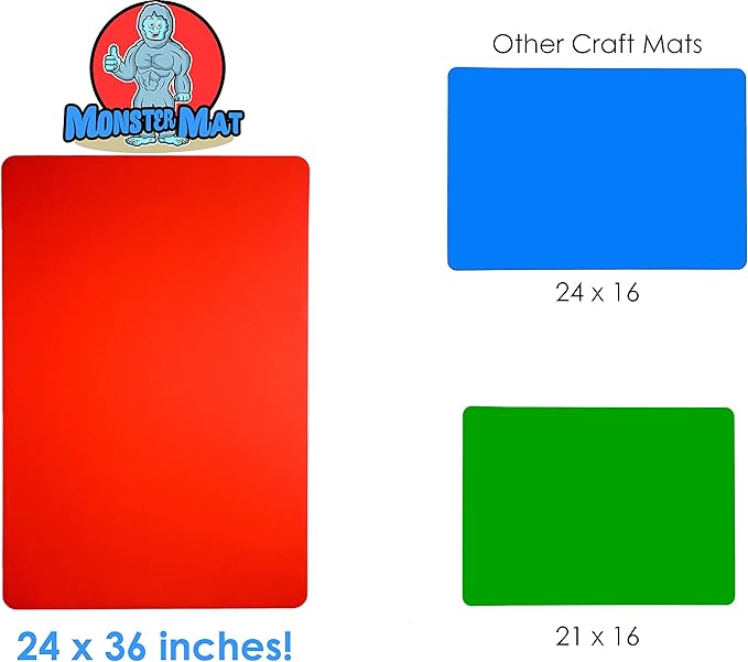 MonsterMat 36x24 Inch Extra Large Silicone Table Protector Craft Mat for Painting, Clay, Projects, Arts and Crafts and More. Easy Clean Up and Rolls for Storage. Largest Mat Available