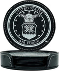 Air Force Leather Coaster Set - 4 Premium Coasters with Hot Stamped Foil USAF Logo - Air Force Gifts | USAF Leather Coasters