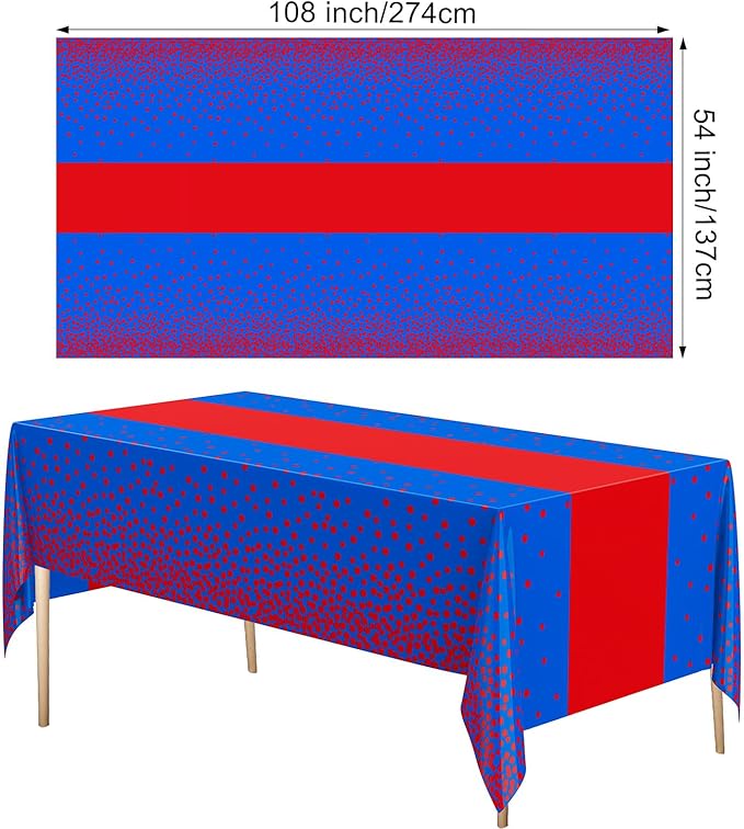 Oudain 3 Pcs Blue and Red Tablecloth for Parties Plastic Dot Tablecloths Printed Table Runner Waterproof Disposable Rectangle Table Cover for Christmas Birthday Wedding Party, 54" x 108"